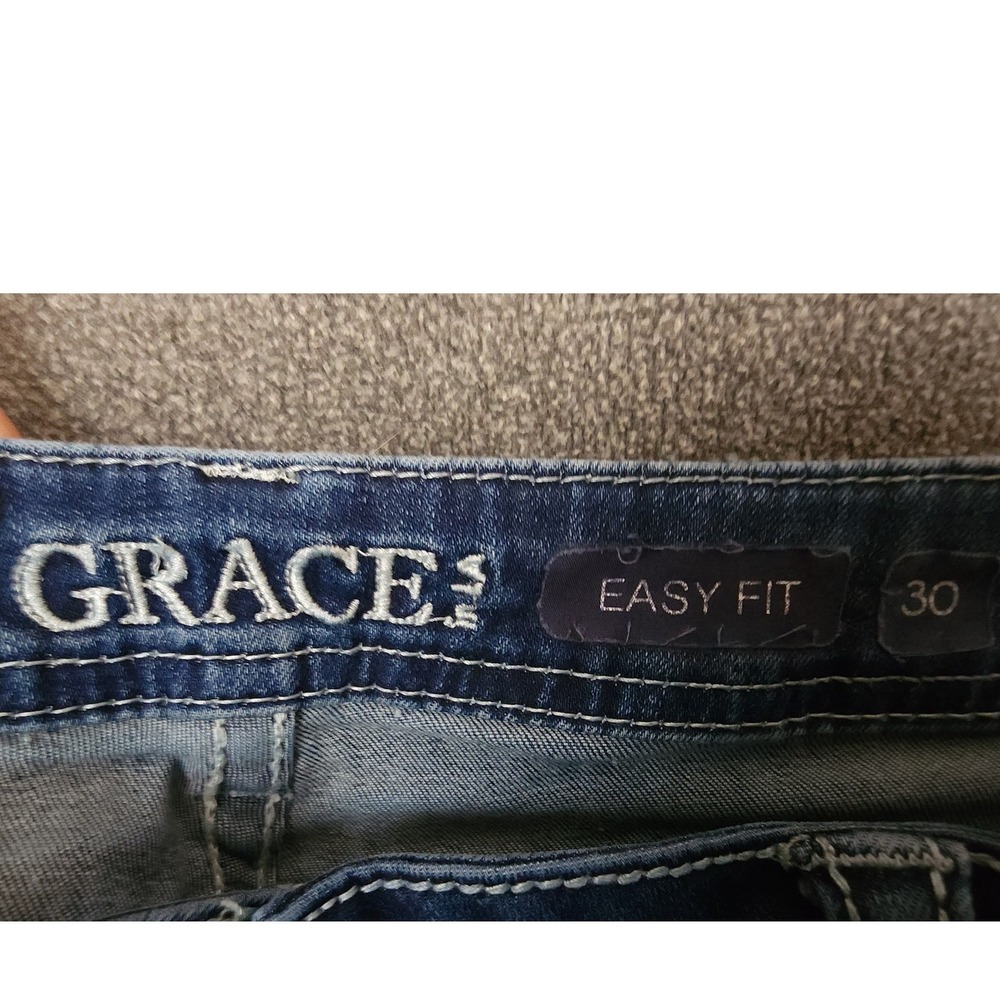 Grace Easy Fit Jeans Size 30 Embellished American‎ Flag Pockets Bootcut Denim - Picture 8 of 11